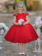 Satin Tulle Tea-length Ivory First Communion Flower Girl Dress
