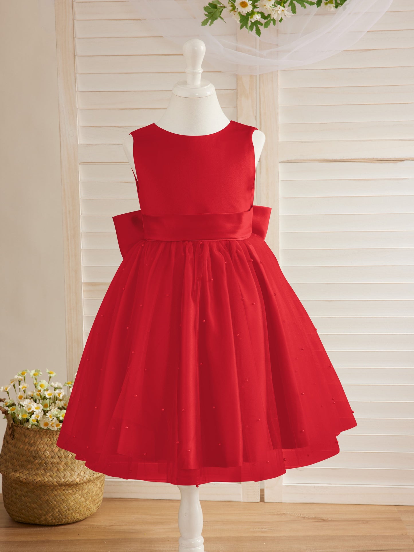 Duchesse-Linie/Princess-Linie Satin Tüll Knielang Blumenmädchenkleid 