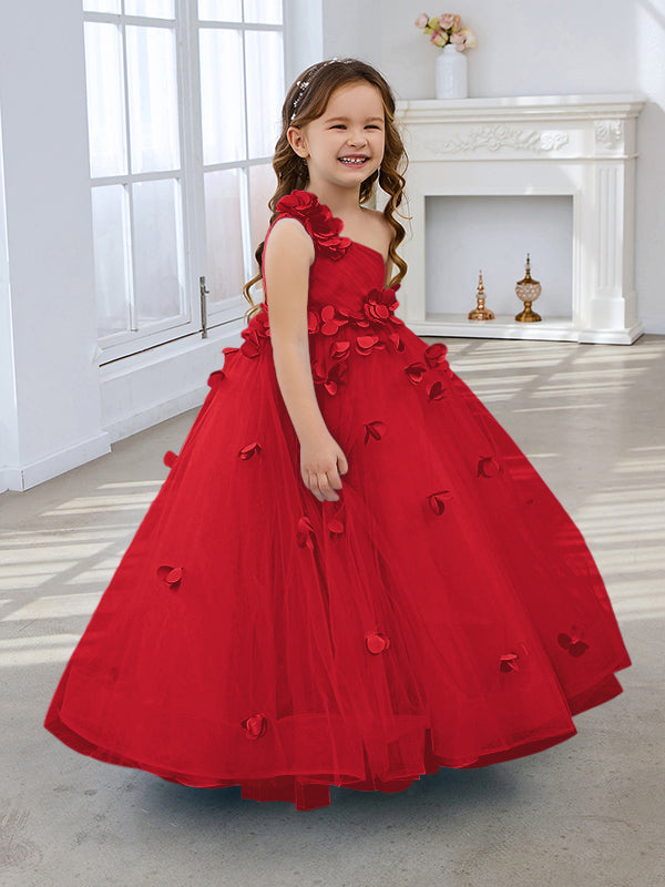 Duchesse-Linie/Princess-Linie Tüll Bodenlang Blumenmädchenkleid 