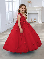 Duchesse-Linie/Princess-Linie Tüll Bodenlang Blumenmädchenkleid 