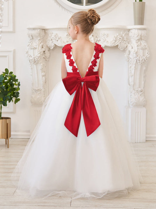 Vestido de fiesta/princesa con flores 3D de tul hasta el suelo color marfil para niña de las flores