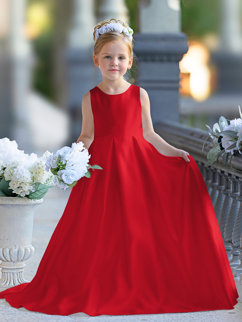 A-Linie Spitze Satin Bodenlang Erstkommunionkleid für Blumenmädchen 