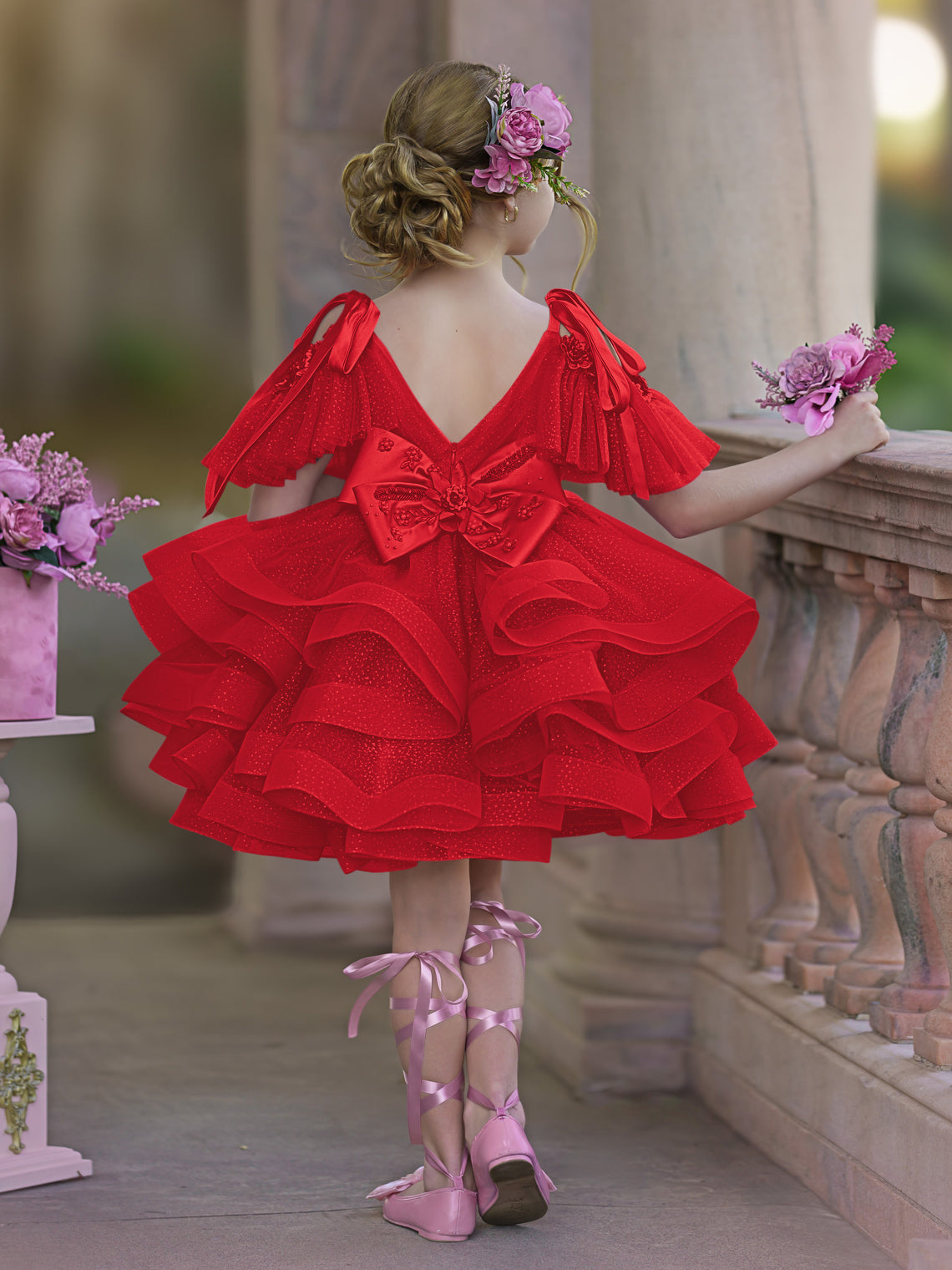 Vestido de fiesta/princesa de tul hasta la rodilla para niña de las flores de cumpleaños