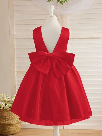 Duchesse-Linie/Princess-Linie Satin Tüll Knielang Blumenmädchenkleid 