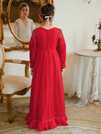 Bodenlanges Chiffon-Kleid in A-Linie und Elfenbein für die Erstkommunion 