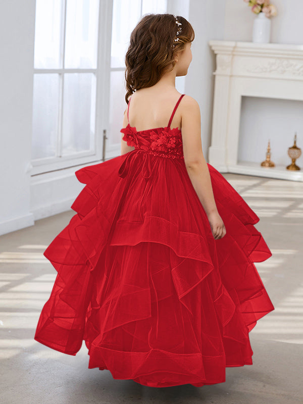 Schieferblaues ärmelloses A-Linien-Prinzessin-Kleid aus Tüll für Blumenmädchen 