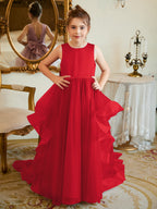 Duchesse-Linie/Princess-Linie Satin Tüll Bodenlang Blumenmädchenkleid 