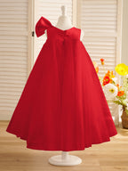 A-Linien-Kleid mit großer Schleife und Tüll in Wadenlänge für Blumenmädchen