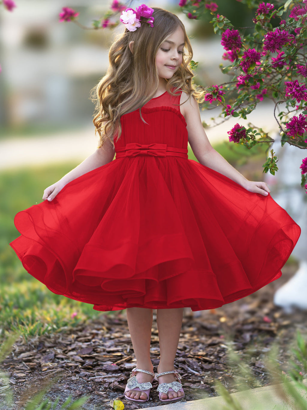 Vestido de fiesta/princesa de tul hasta la rodilla para niña de las flores