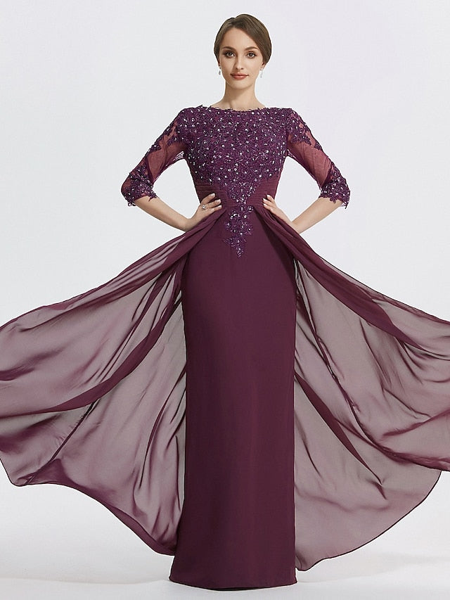 Vestidos de madre de la novia de corte A/princesa con escote joya y largo hasta el suelo