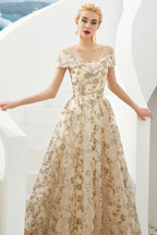 Vestido romántico floral de manga corta para fiesta de noche de primavera, largo hasta el suelo, para baile