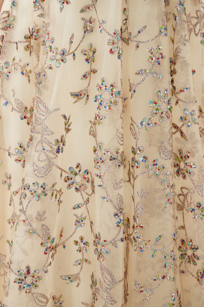 Romantic Floral Short Sleeves aline Spring Evening Party Dress Floor Length Dancing Dress