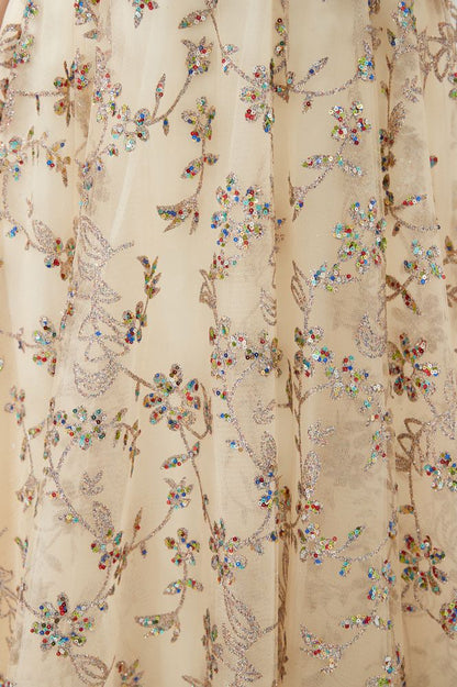 Romantic Floral Short Sleeves aline Spring Evening Party Dress Floor Length Dancing Dress