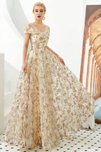 Vestido romántico floral de manga corta para fiesta de noche de primavera, largo hasta el suelo, para baile