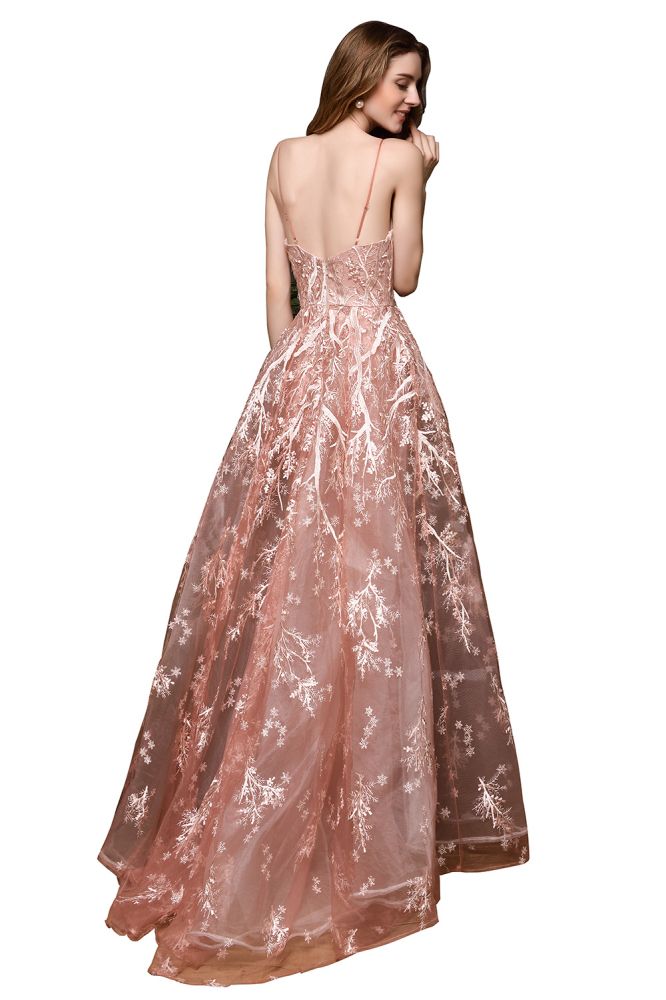 Romantisches A-Linien-Abendkleid mit abnehmbarer Schleppe und Trägern, ärmellos, bodenlang