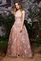 Romantisches A-Linien-Abendkleid mit abnehmbarer Schleppe und Trägern, ärmellos, bodenlang