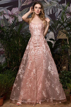 Romantisches A-Linien-Abendkleid mit abnehmbarer Schleppe und Trägern, ärmellos, bodenlang