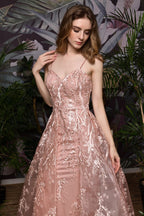 Romantisches A-Linien-Abendkleid mit abnehmbarer Schleppe und Trägern, ärmellos, bodenlang
