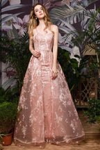 Romantisches A-Linien-Abendkleid mit abnehmbarer Schleppe und Trägern, ärmellos, bodenlang