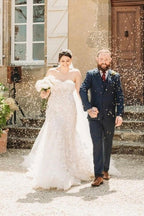 Romantic Sweetheart Strapless Tulle Mermaid Sleeveless Lace Wedding Dress