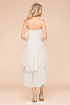 Vestido romántico de dama de honor con escote corazón, sin mangas, color blanco/marfil, para invitada de boda en la playa