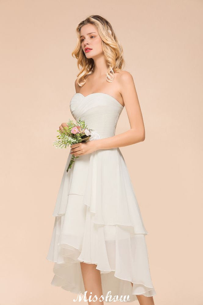 Vestido romántico de dama de honor con escote corazón, sin mangas, color blanco/marfil, para invitada de boda en la playa