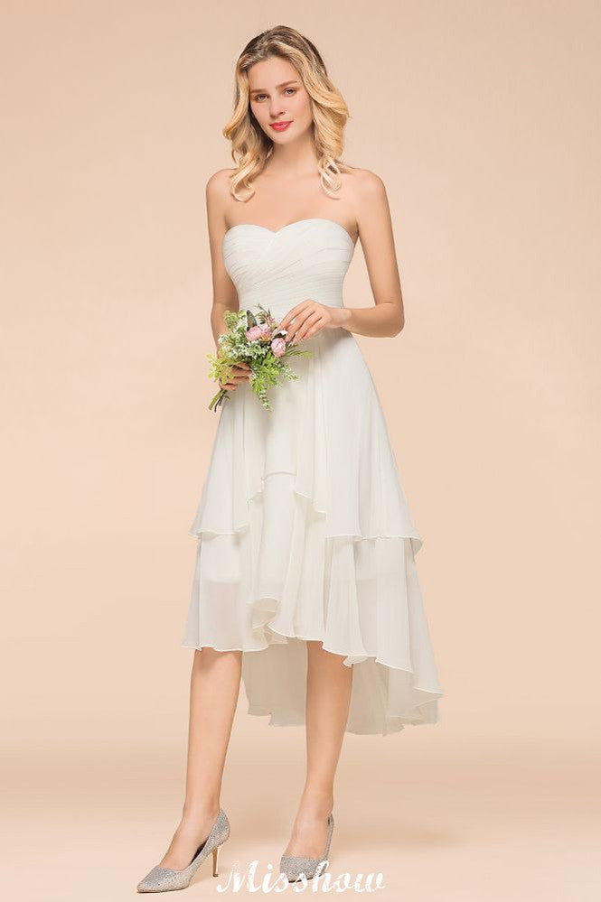 Vestido romántico de dama de honor con escote corazón, sin mangas, color blanco/marfil, para invitada de boda en la playa
