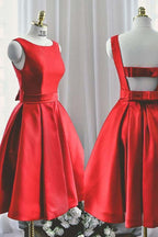 Vestido corto de satén rojo con cuello redondo y corte A, para fiesta de bienvenida, PD129