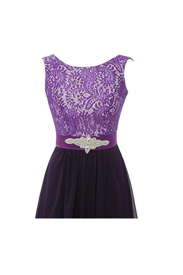 Round Neck Lace Sleeveless Long Prom Evening Dresses Bridesmaid Dress BD010