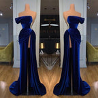 Königsblaues, schulterfreies, langes Ball- und Abendkleid mit Schlitz