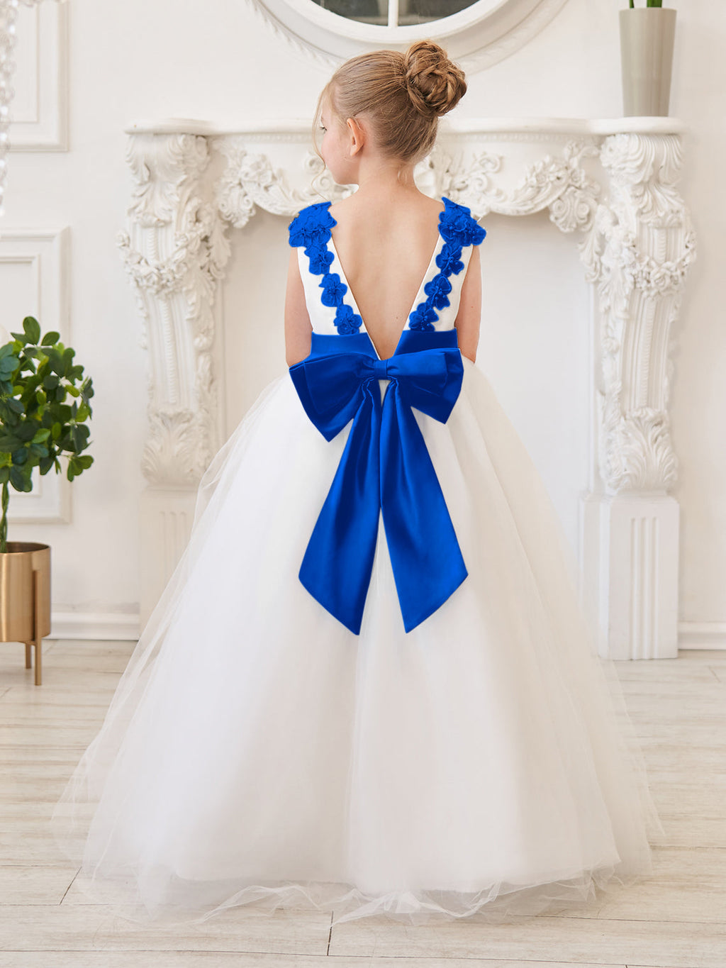Ballkleid/Princess-Linie 3D-Blumen Tüll Bodenlang Elfenbein Blumenmädchenkleid 
