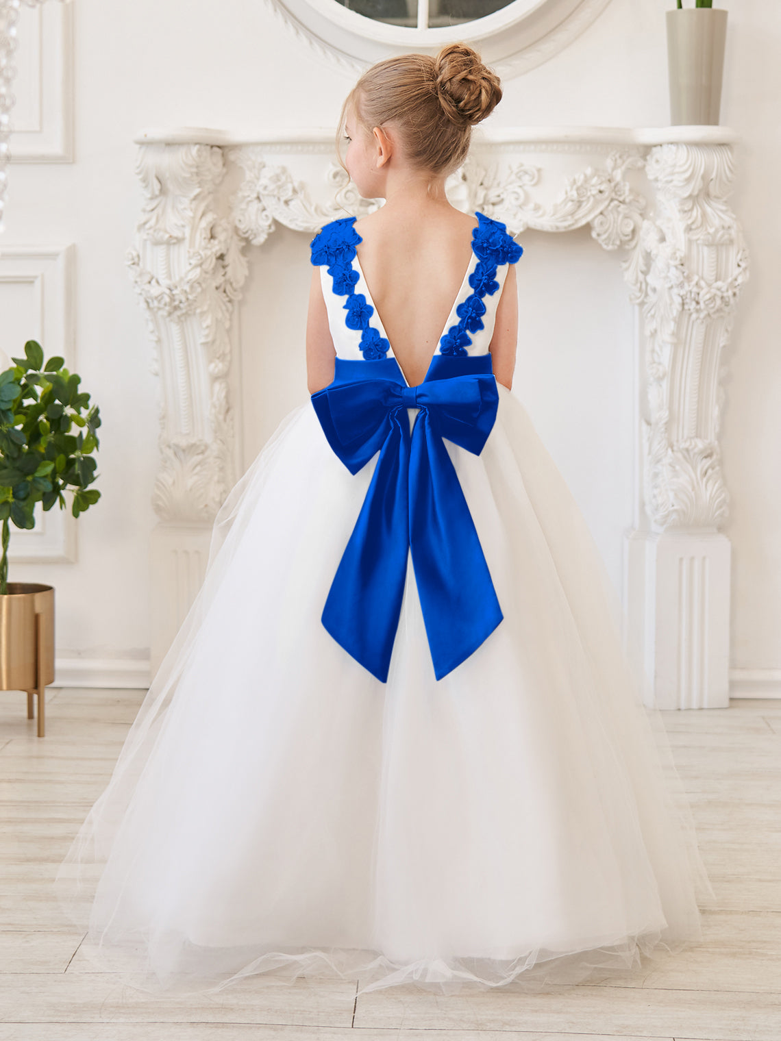 Ballkleid/Princess-Linie 3D-Blumen Tüll Bodenlang Elfenbein Blumenmädchenkleid 