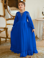 Bodenlanges Chiffon-Kleid in A-Linie und Elfenbein für die Erstkommunion 
