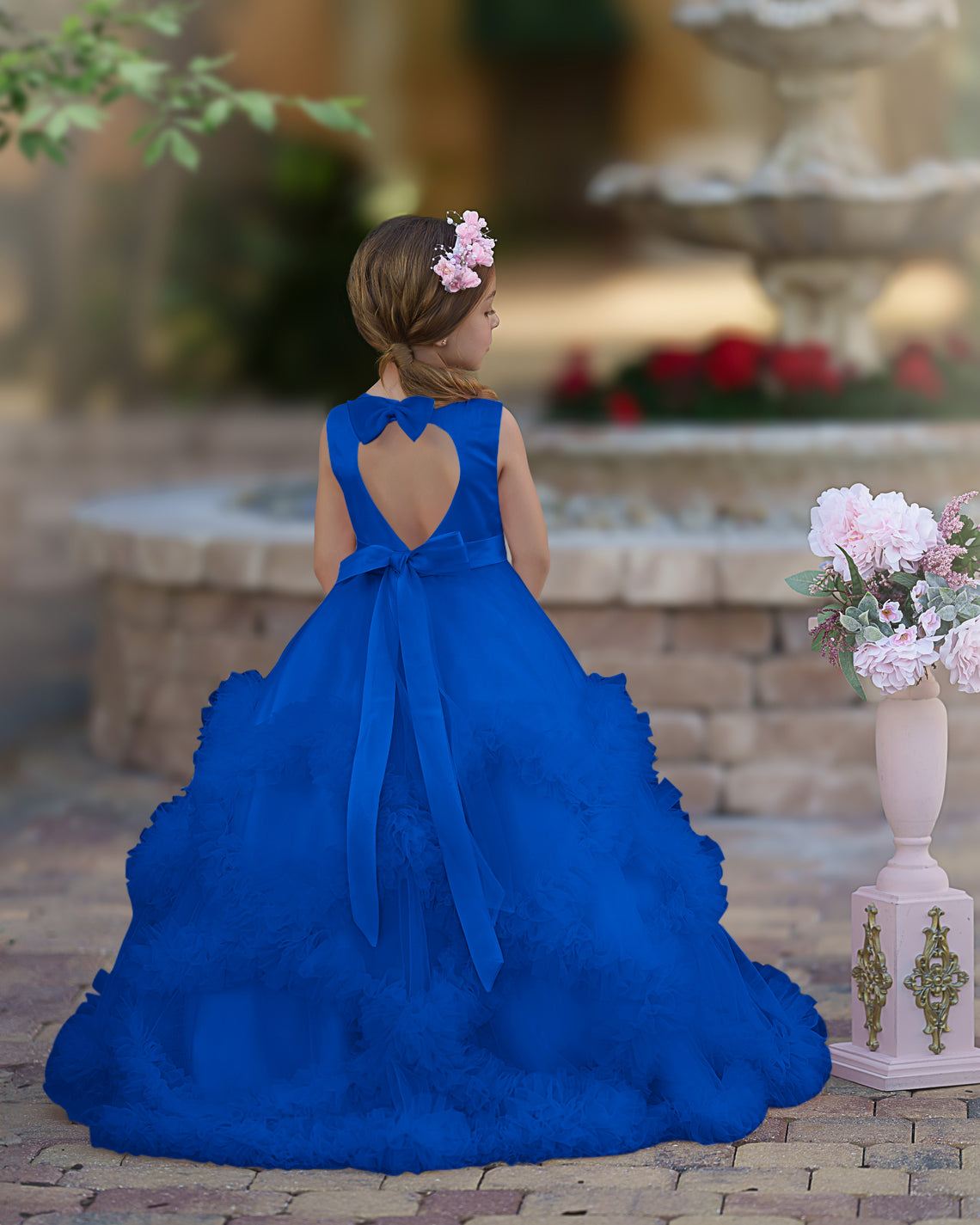 A-Linie Satin Tüll Bodenlang Kaskadierende Rüschen Blumenmädchenkleid