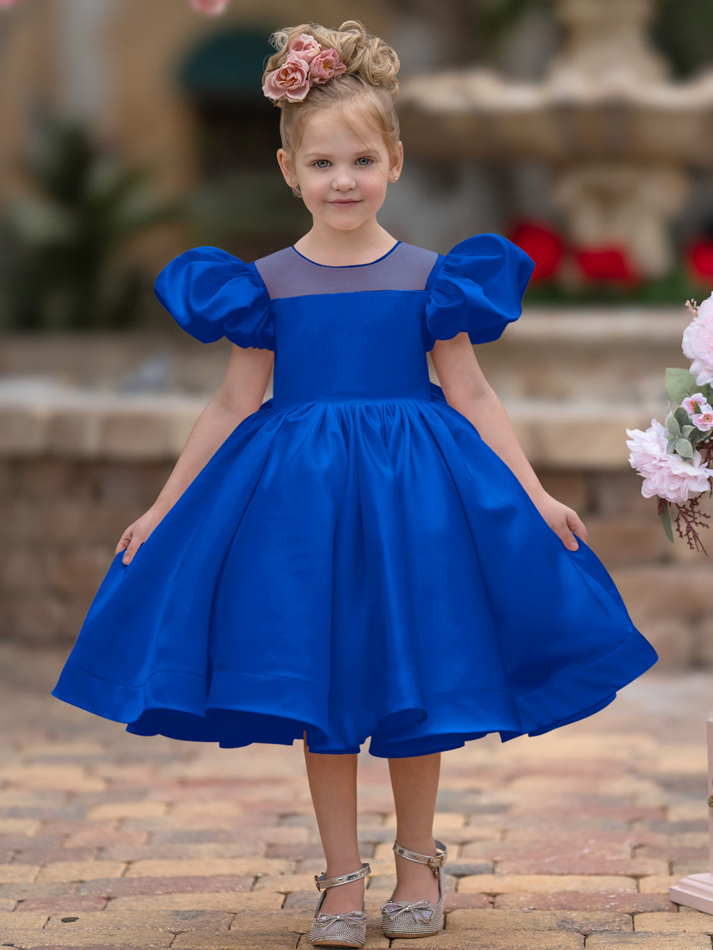 Duchesse-Linie/Princess-Linie Satin Knielang Blumenmädchenkleid 