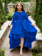 Vestido de niña de las flores asimétrico de satén con corte A