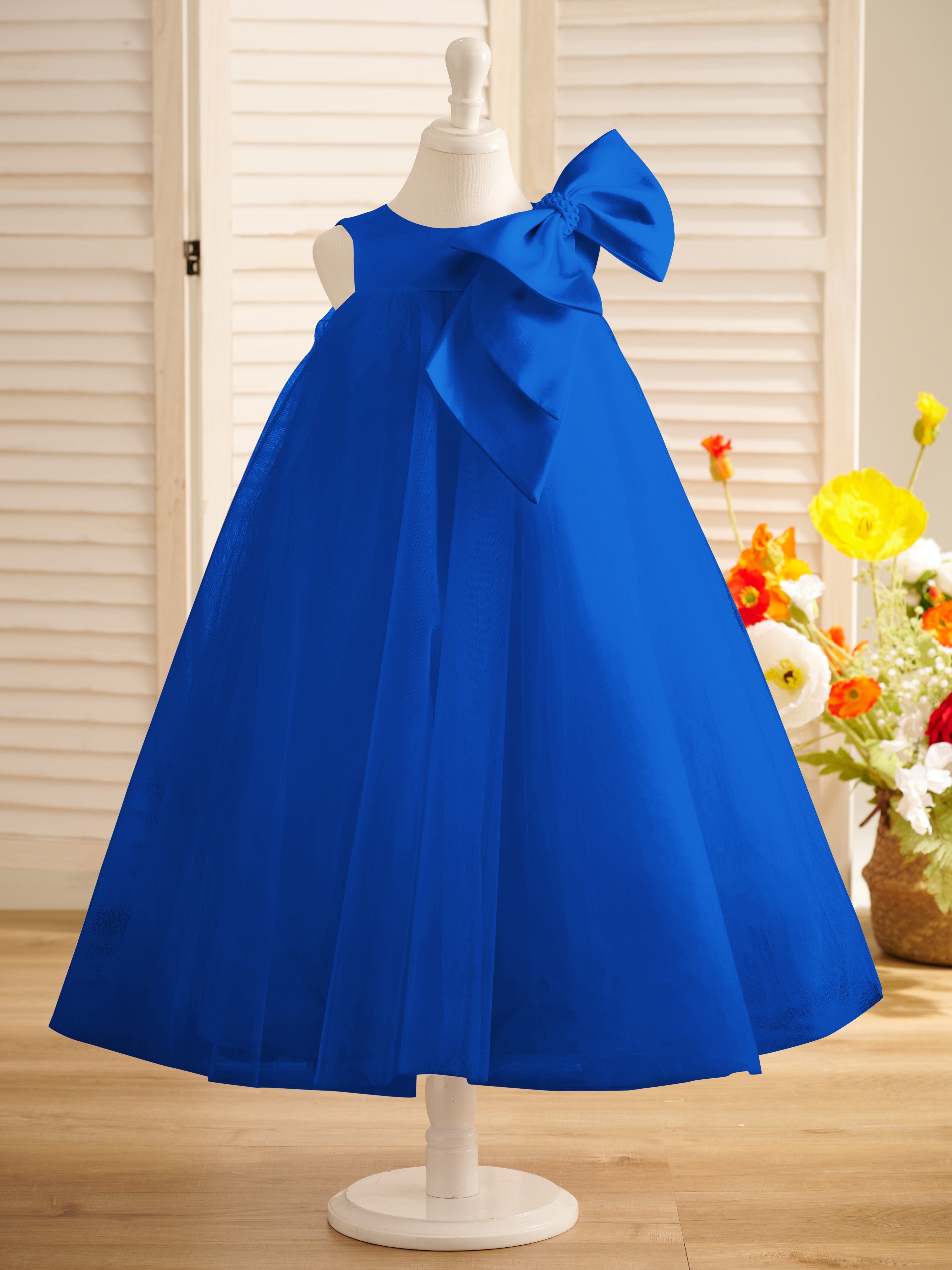 Vestido de tul con lazo grande y corte A hasta la rodilla para niña pequeña
