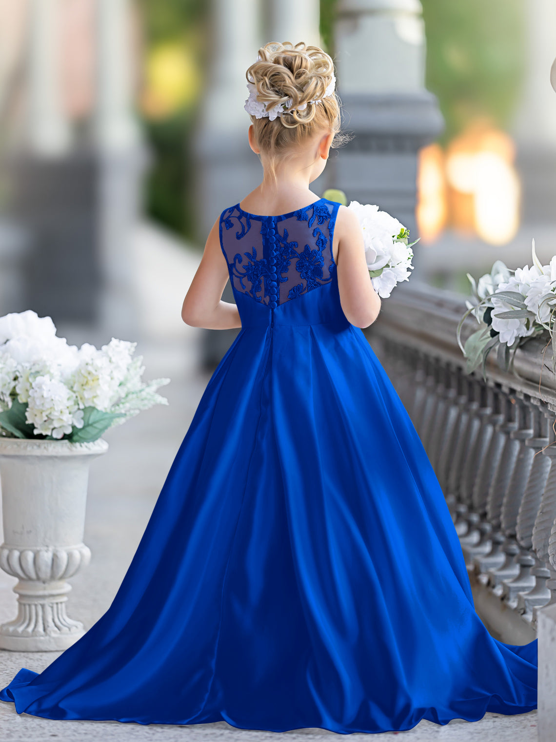 A-Linie Spitze Satin Bodenlang Erstkommunionkleid für Blumenmädchen 