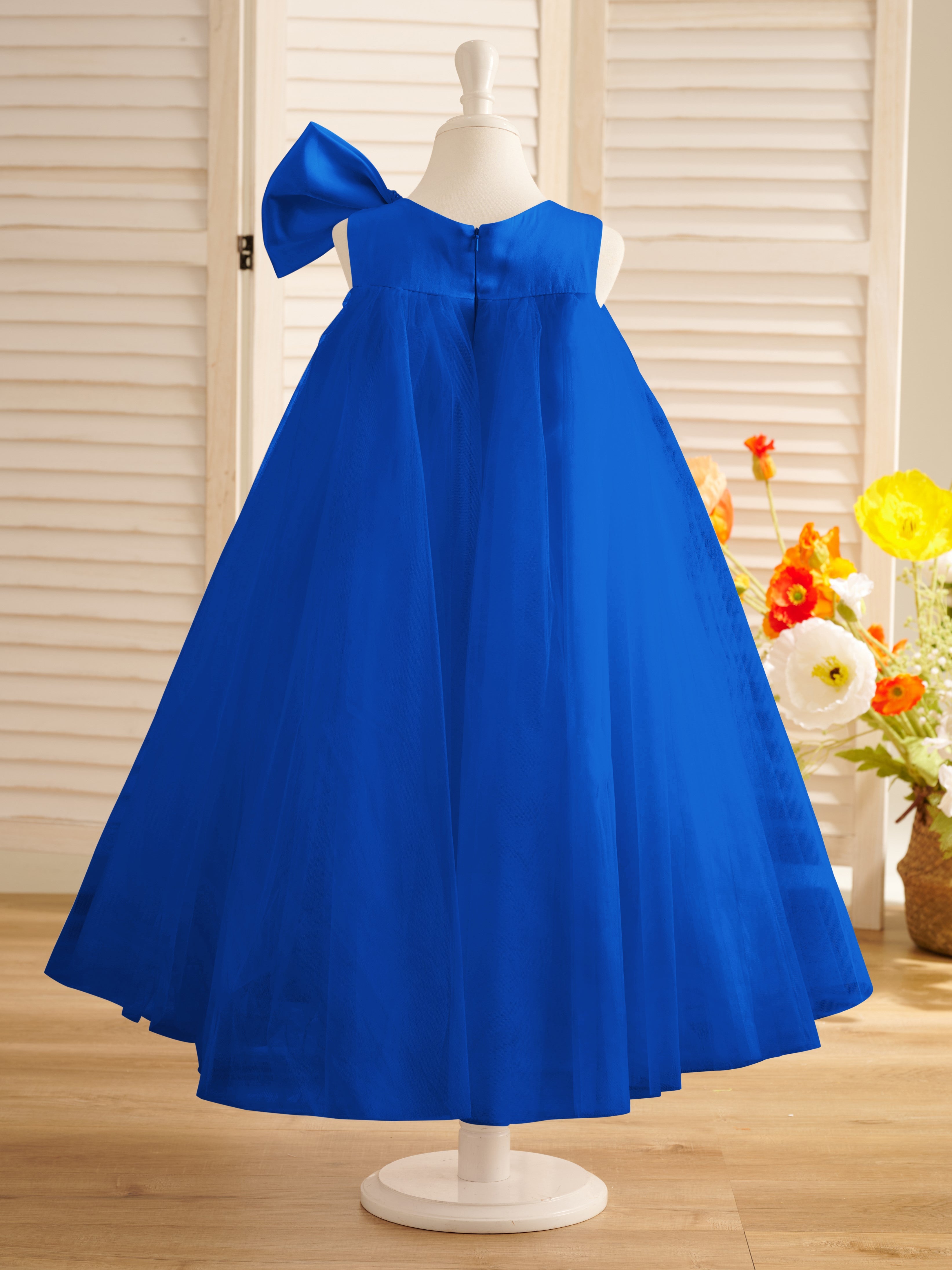 Vestido de tul con lazo grande y corte A hasta la rodilla para niña pequeña