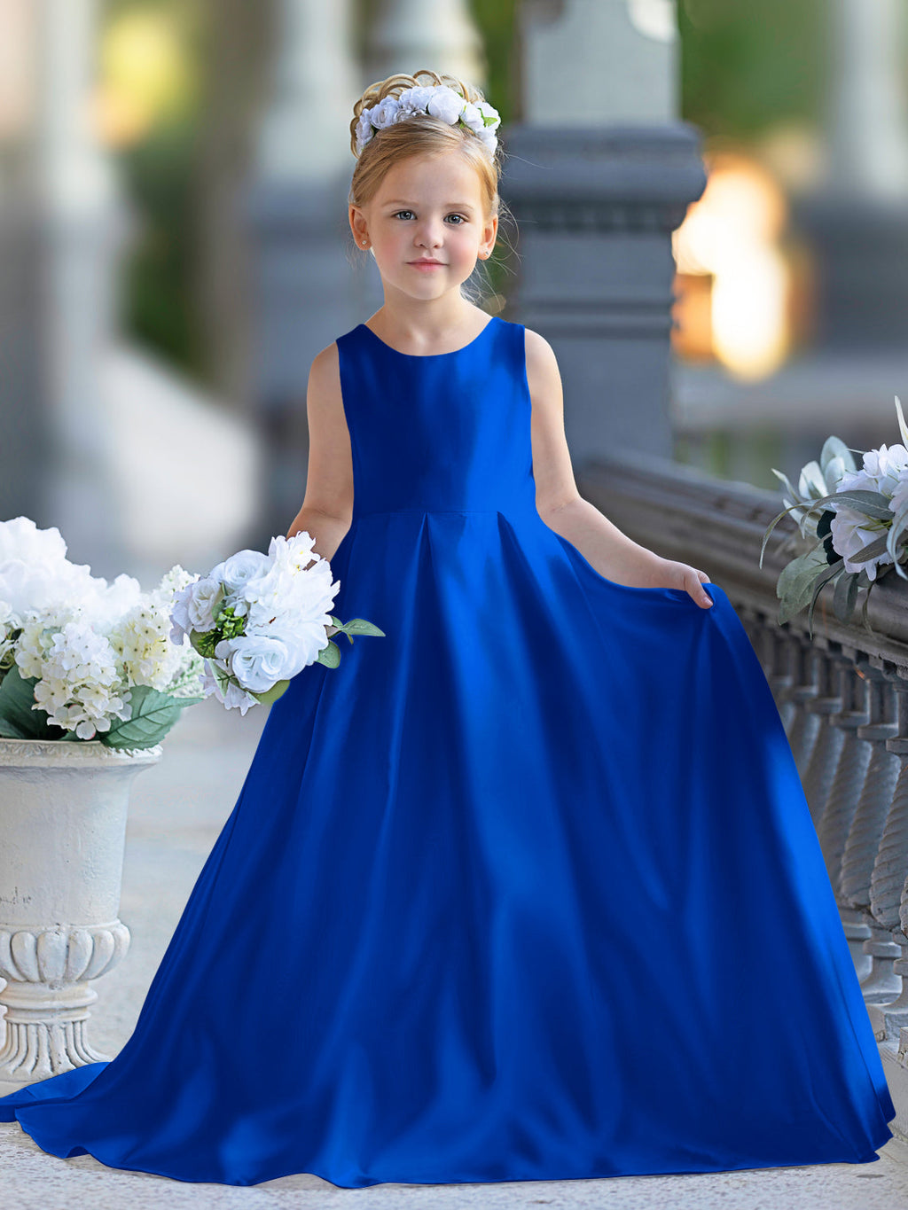A-Linie Spitze Satin Bodenlang Erstkommunionkleid für Blumenmädchen 