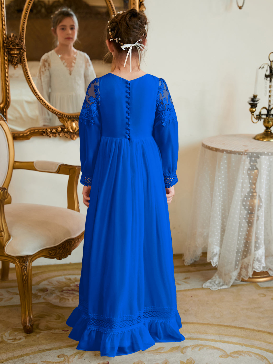 Bodenlanges Chiffon-Kleid in A-Linie und Elfenbein für die Erstkommunion 