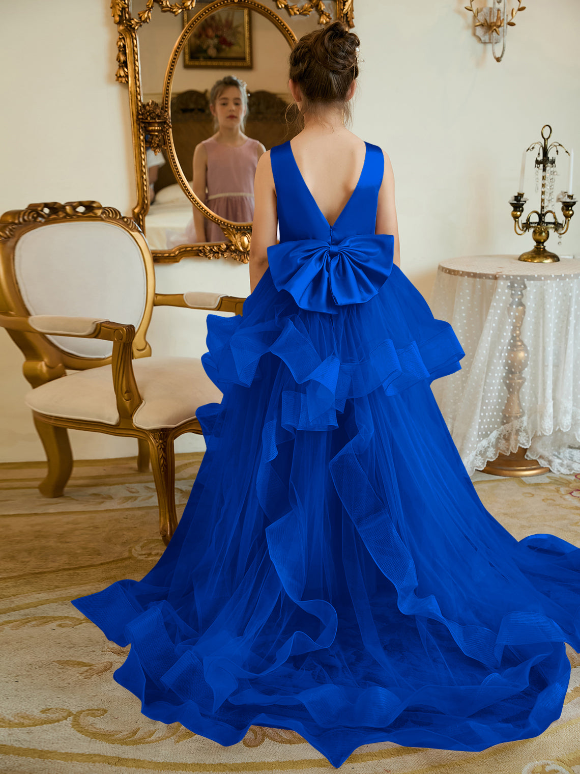Duchesse-Linie/Princess-Linie Satin Tüll Bodenlang Blumenmädchenkleid 