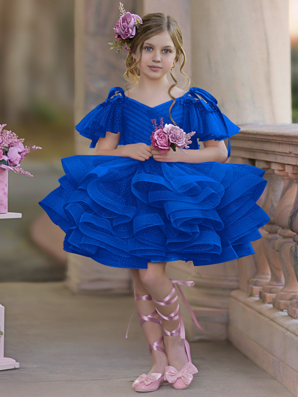 Vestido de fiesta/princesa de tul hasta la rodilla para niña de las flores de cumpleaños