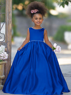 Pink Sleeveless Satin Beaded Neckline and Bow Detail Dress