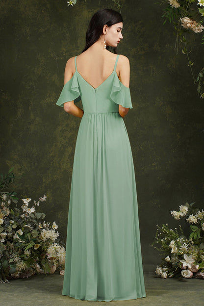 Ruffles Aline Spaghetti Strapes Tulle Long Prom Dress