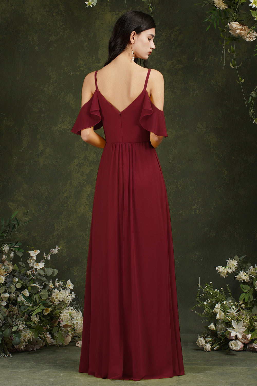 Langes Ballkleid aus Tüll mit Rüschen und Spaghettiträgern