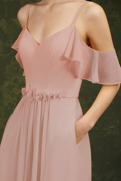 Ruffles Aline Spaghetti Strapes Tulle Long Prom Dress