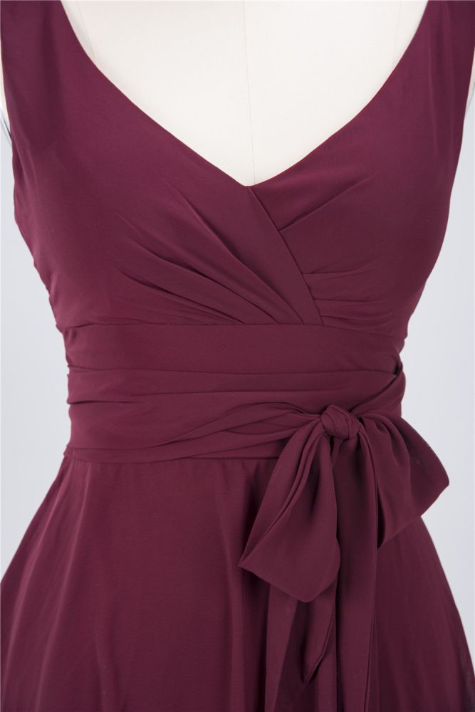 Vestido de dama de honor con volantes hasta la rodilla, sin mangas, con escote en V, minivestido de cóctel