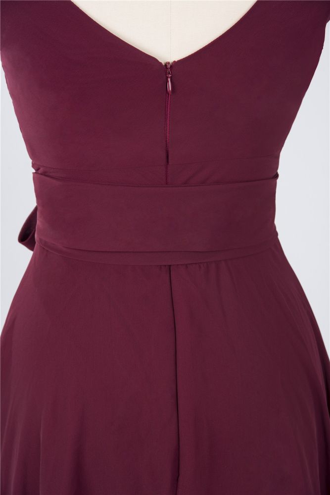 Vestido de dama de honor con volantes hasta la rodilla, sin mangas, con escote en V, minivestido de cóctel