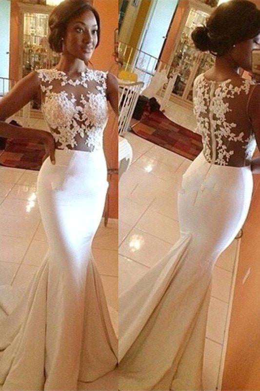 Vestidos de novia de sirena sexys sin mangas con cola de satén y encaje